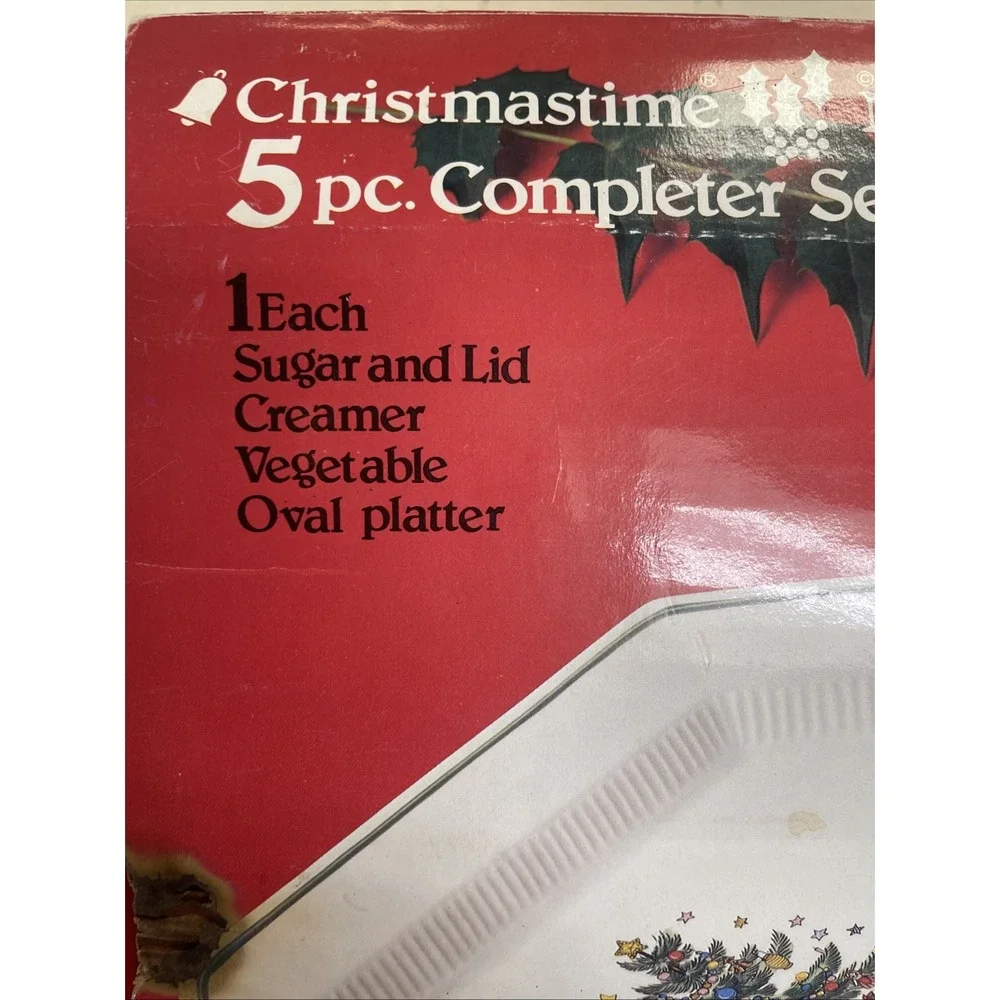 Nikko Christmastime 5pc Completer Set Oval Platter Vegetable Bowl Sugar Creamer